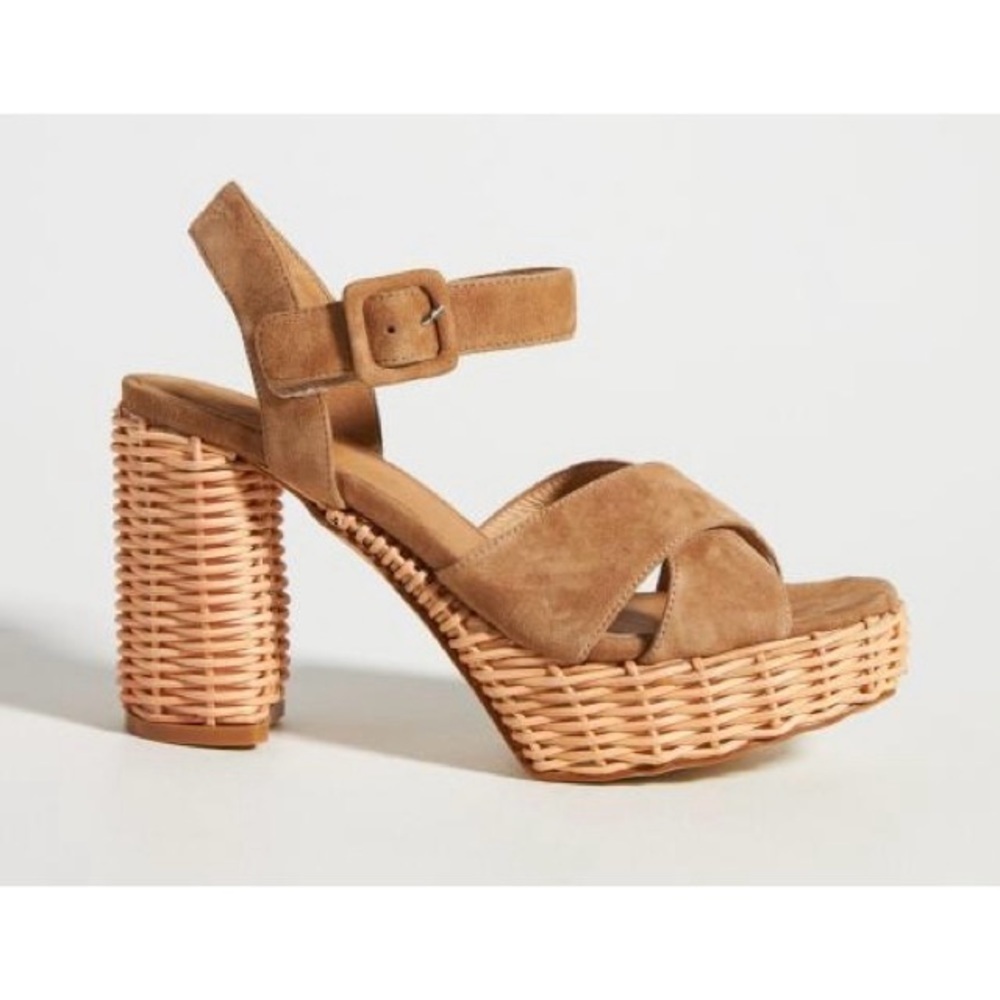 NEW IN BOX JEFFREY CAMPBELL Tan Suede Amma Platform Heel Sandals